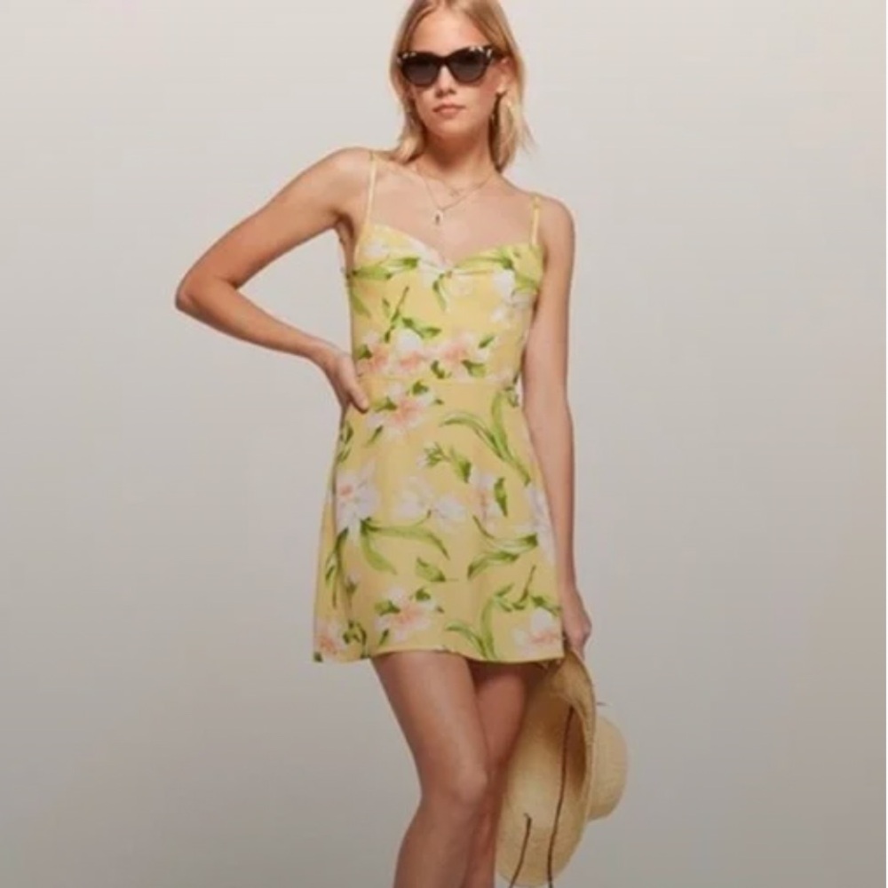 Reformation Yellow Floral Mini Backless Sundress